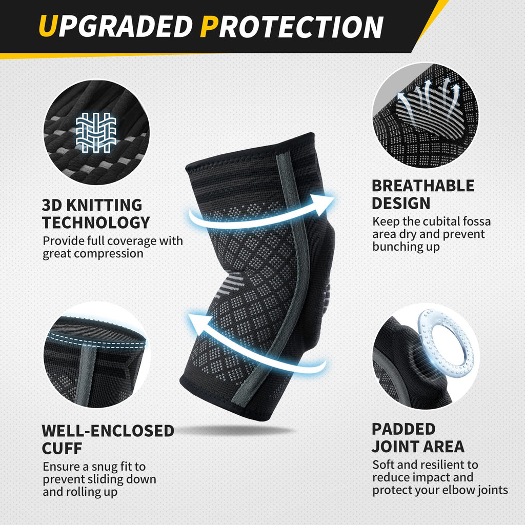 CAMBIVO Elbow Support for Men&Women 2 Pack, Upgraded Tennis Elbow Support Arm Sleeves with Gel Pad and Dual Stabilizers, Elbow Brace for Tennis, Weightlifting
