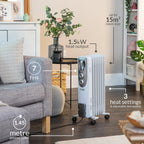 Russell Hobbs 2000W/2KW Oil Filled Radiator, 9 Fin Portable Electric Heater - White, Adjustable Thermostat with 3 Heat Settings, Safety Cut-off, 20 m sq Room Size, RHOFR5002, 2 Year Guarantee
