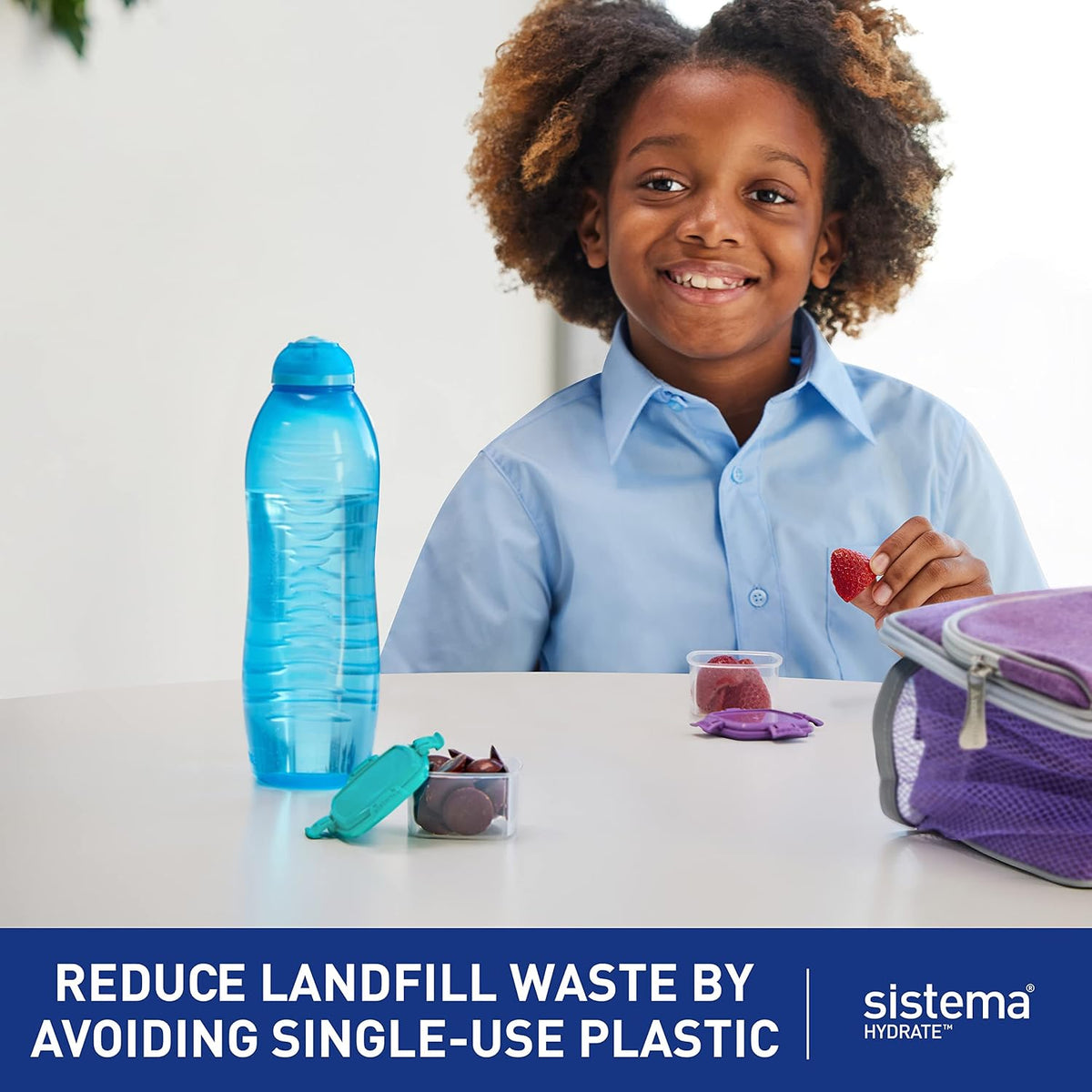 Sistema Squeeze Twist 'n' Sip Sports Water Bottles | 460 ml | Leakproof Kids Water Bottles | BPA-Free | Blue | 4 Count