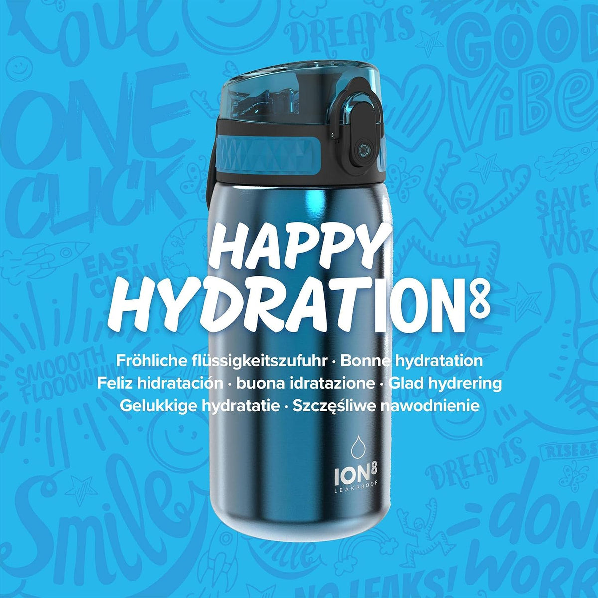 ION8 Lightweight Steel Kids Water Bottle, 400ml/13oz, Blue