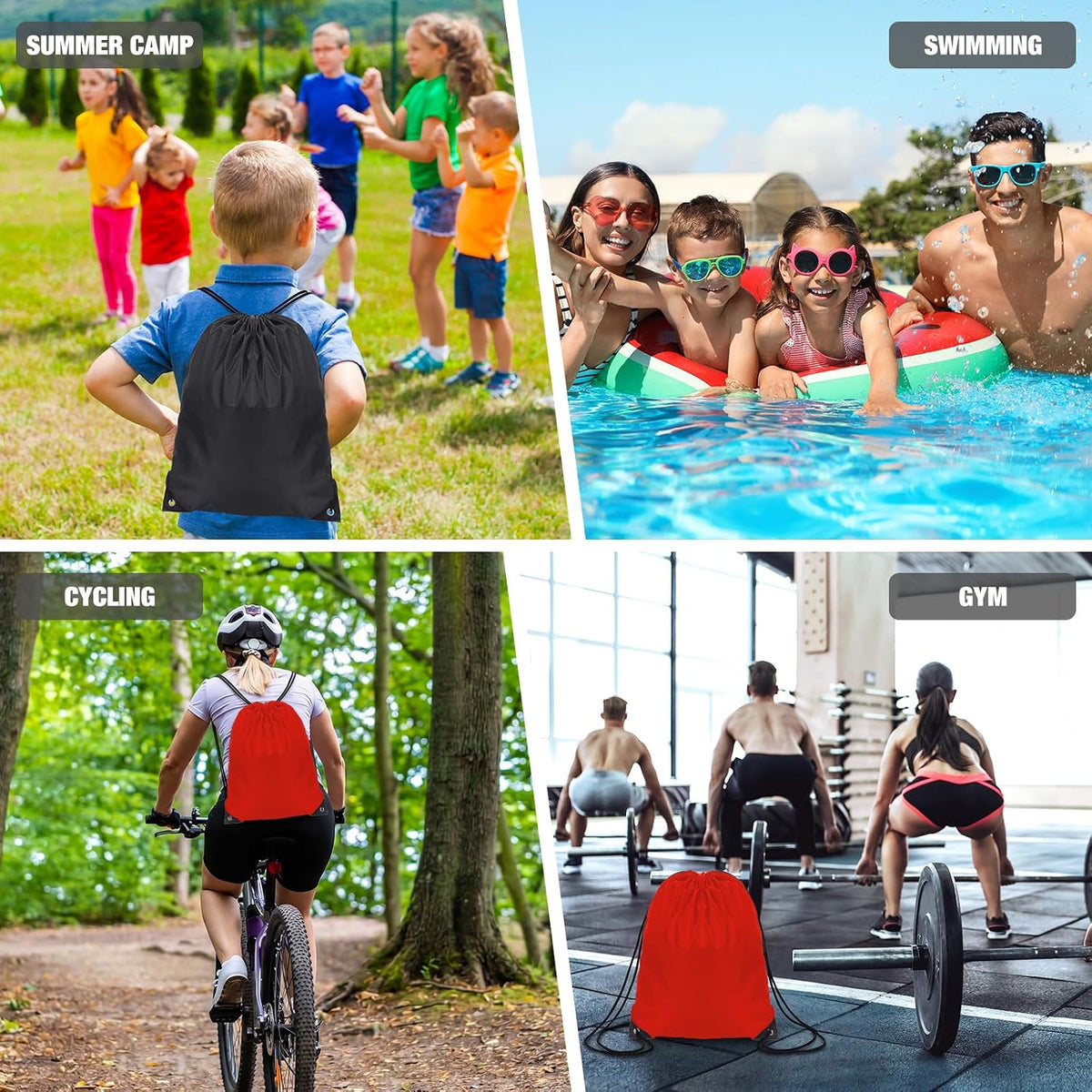 Drawstring Bags for Kids Adults - Swim Gym Sports School Travel Bag