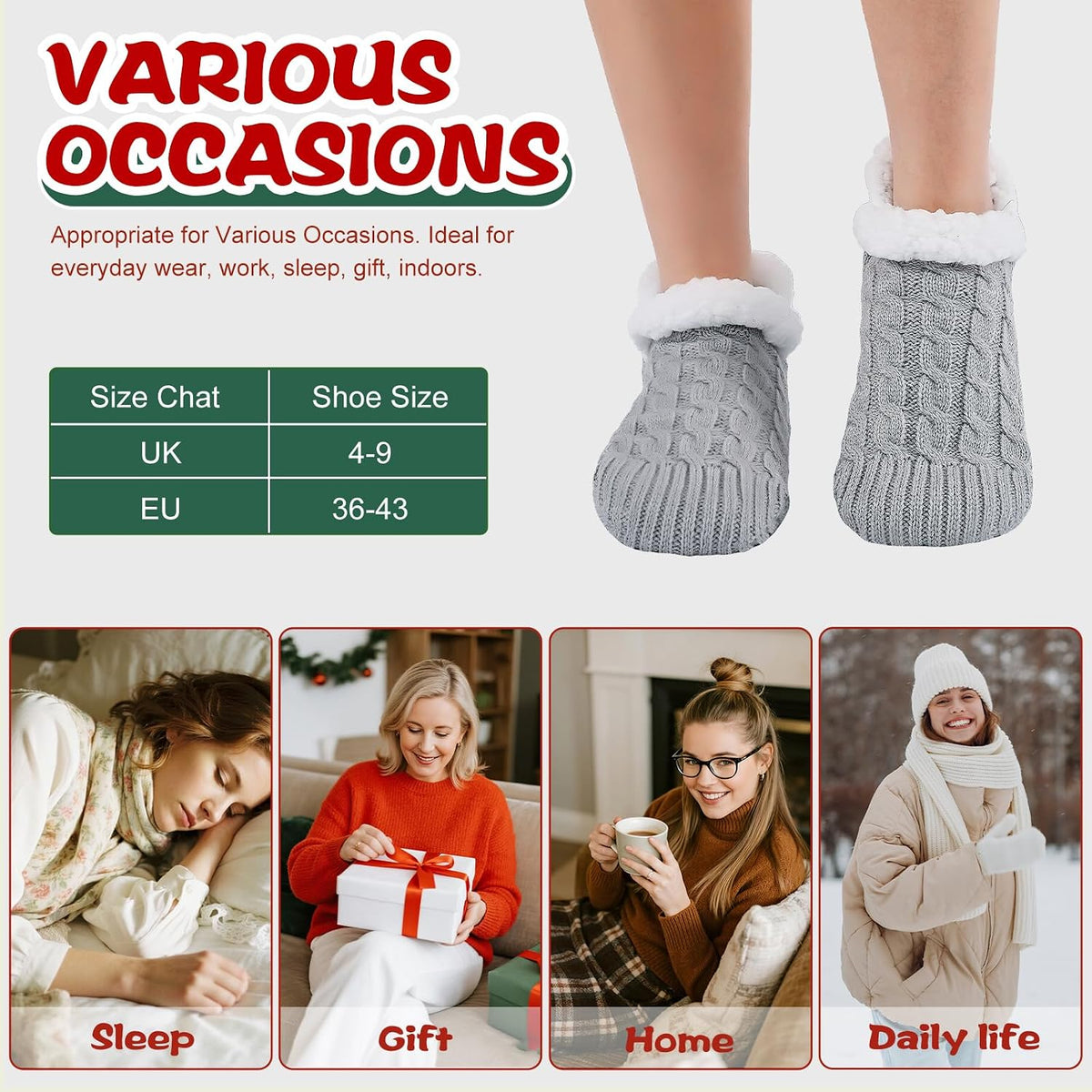 Niorasen Fluffy Slipper Socks Women Men, Winter Gift for Her, UK 4-9