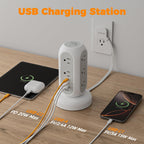 TESSAN Tower Power Strip Flat Plug with 1050J Surge Protection, 6 Ft, Black