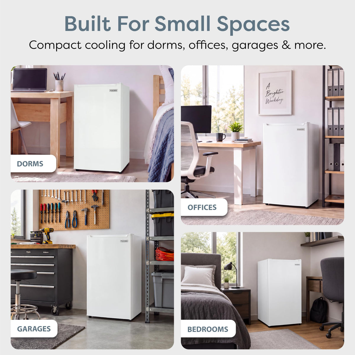 Igloo 2.6 Cu.Ft Mini Fridge with Freezer- Single Door Compact Refrigerator with Glass Shelves for Homes, Dorms & Offices- Keep Snacks, Drinks & Frozen Foods Cool with Temperature Control Fridge- White