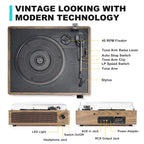 Seasonlife® Retro Vinyl Record Player with Stereo Speakers,Walnut Brown