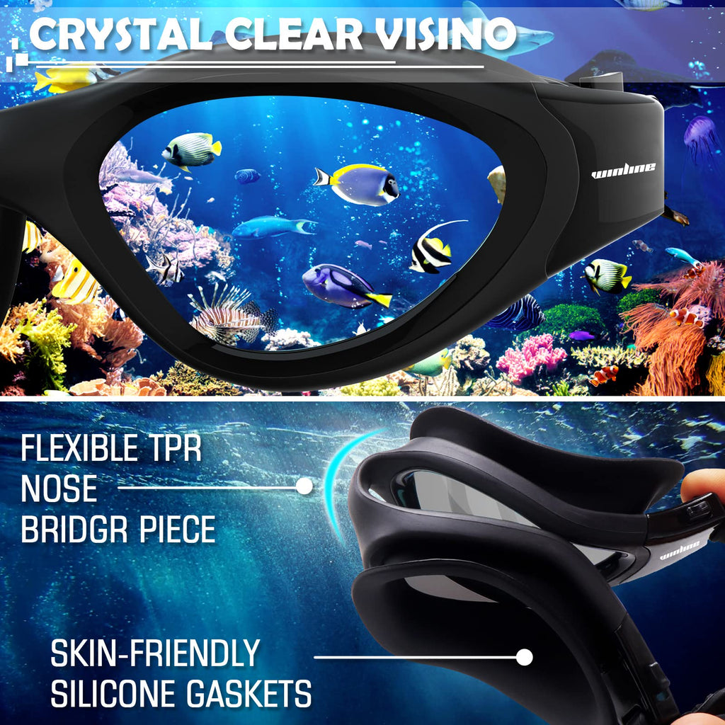 Winline Adult Swimming Goggles,Open Water Goggles Swimming Anti Fog UV Protection No Leakage Clear Vision Easy to Adjust for Adults Men Women Teenagers