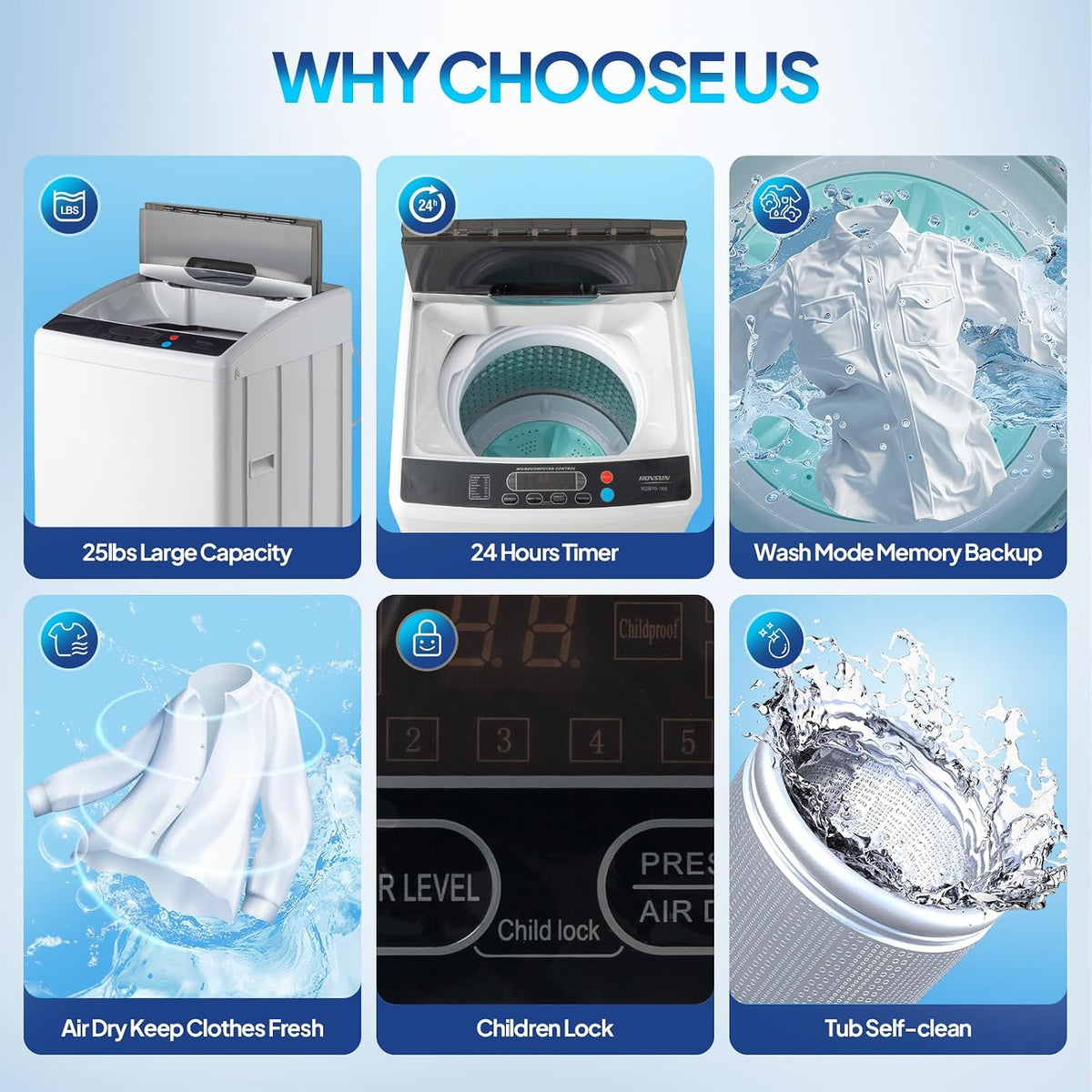 ROVSUN 25LBS Full-Automatic Washing Machine and 3.5CuFt Portable Clothes Dryer Set, Compact Laundry Washer and Dryer Combo Set with Stainless Steel Inner Tub, for Apartment, Dorms, Home