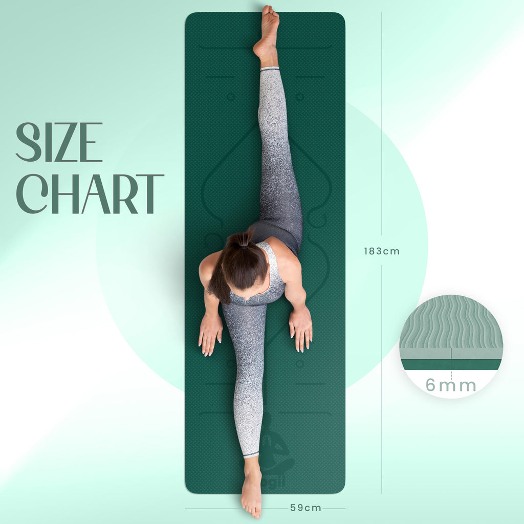 Yogii Yoga Mat - Non-Slip 6mm Thick TPE & Travel-friendly Yoga Mat - Perfect for Home & Gym Exercise Fitness & Pilates - With Laser Alignment Guides for Men & Women