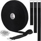 YMCRLUX 1"x64ft Hook and Loop Straps with 70 Metal Buckles, Adjustable Fastening Cable Straps, Cut-to-Length Cinch Strap, Reusable Nylon Securing Cord Ties for Organizer or Storage, 1 inch Wide, Black