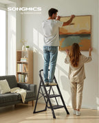 SONGMICS 3-Step Ladder, Folding Step Ladder, Safety, Holds up to 150KG