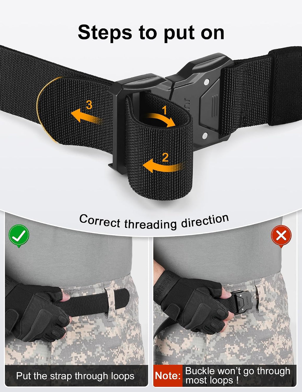 JUKMO Quick Release Tactical Belt, Military Work 1.5" Nylon Web Hiking Belt