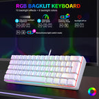 Snpurdiri 60% Wired Mechanical Gaming Keyboard, Ice Blue LED Backlit 61 Keys Mini Wired Office Keyboard for Windows Laptop PC Mac (Black-White, Red Switches)