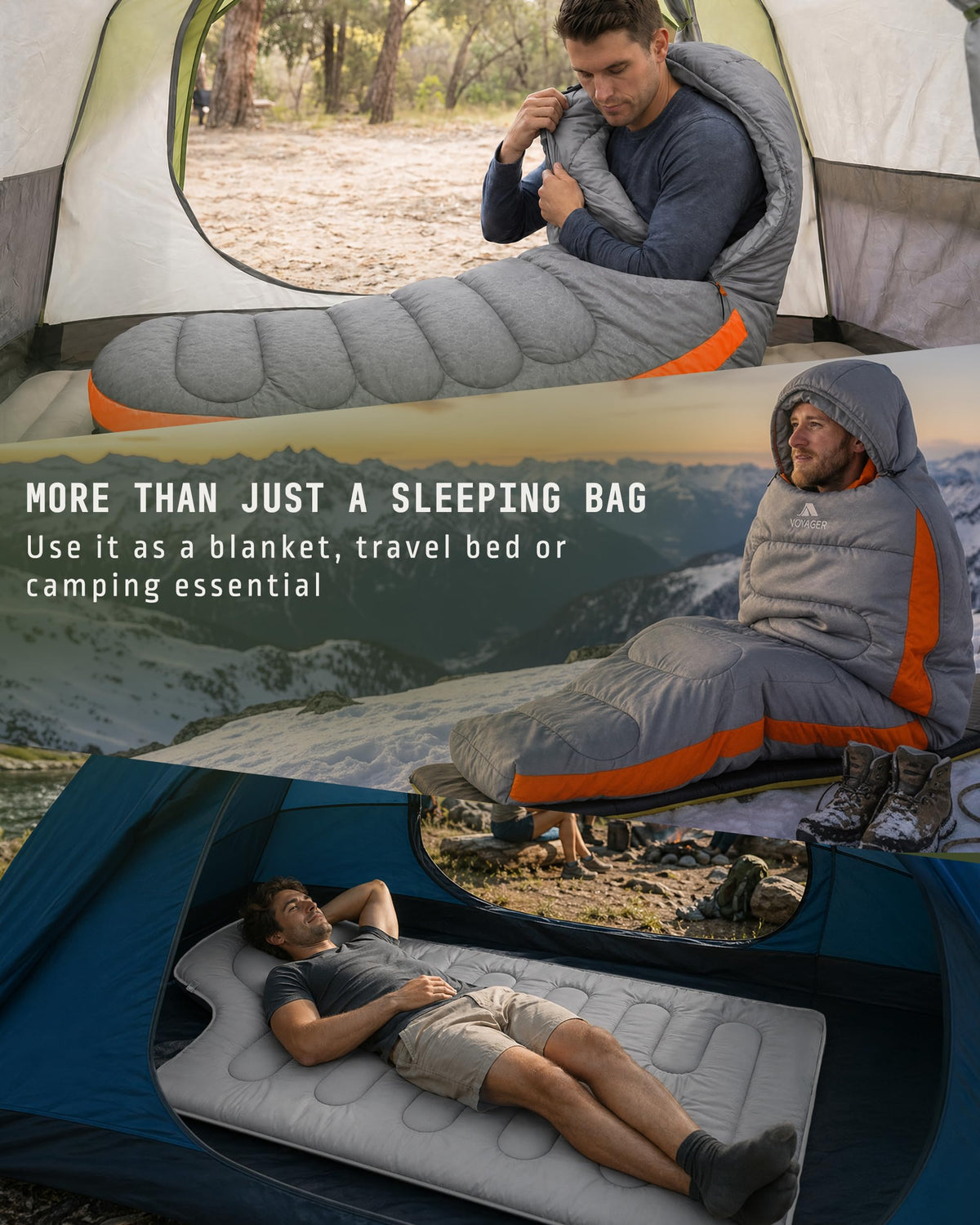 Voyager Sleeping Bag for Adults, Lightweight 3-4 Season Waterproof Camping