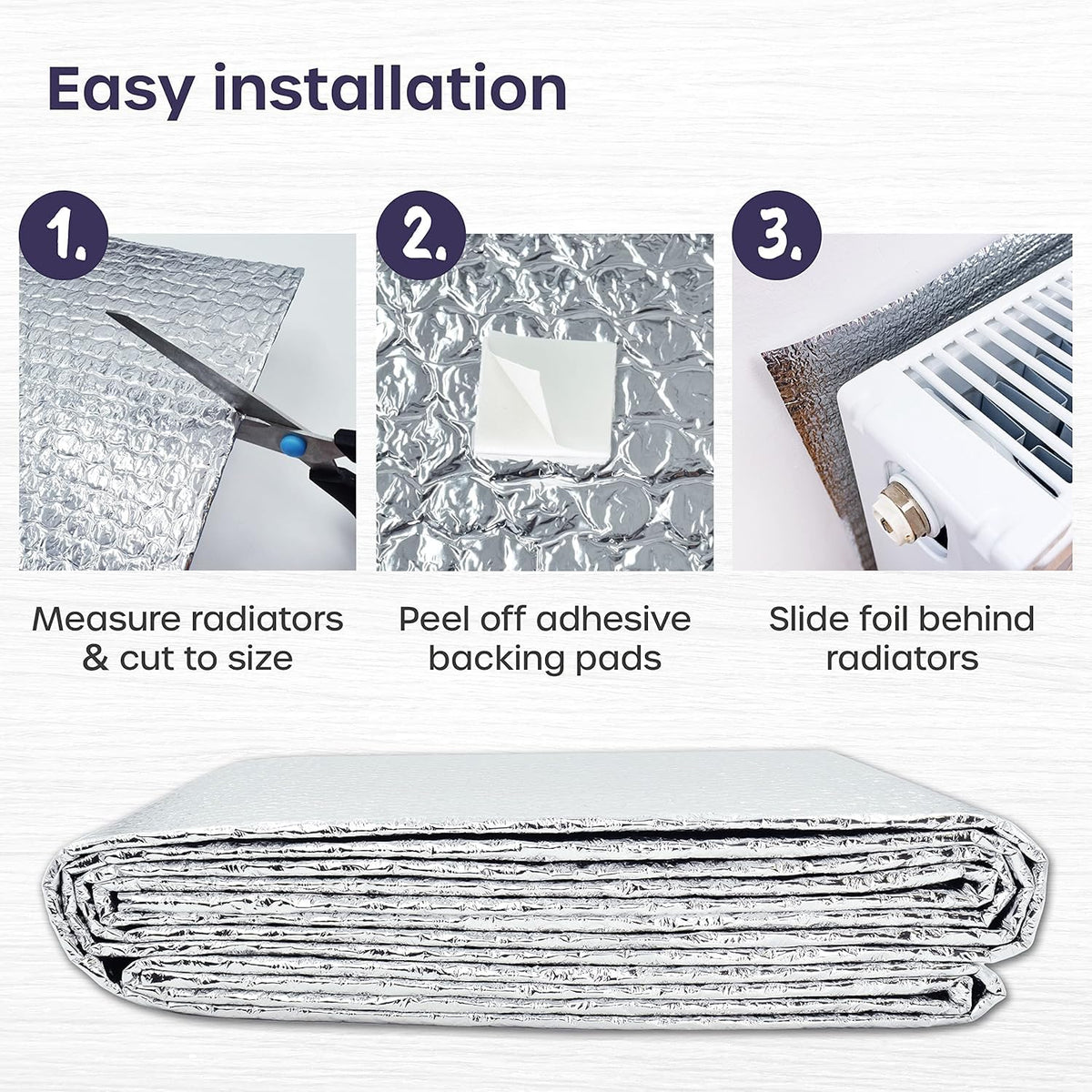 Radiator Foil 5m x 60cm - 1 Pack Folded Radiator Reflector Panels for Enhance Heat Efficiency - Energy Saving Insulation Foil and Radiator Heat Deflector for Home Heating with Adhesive Pads