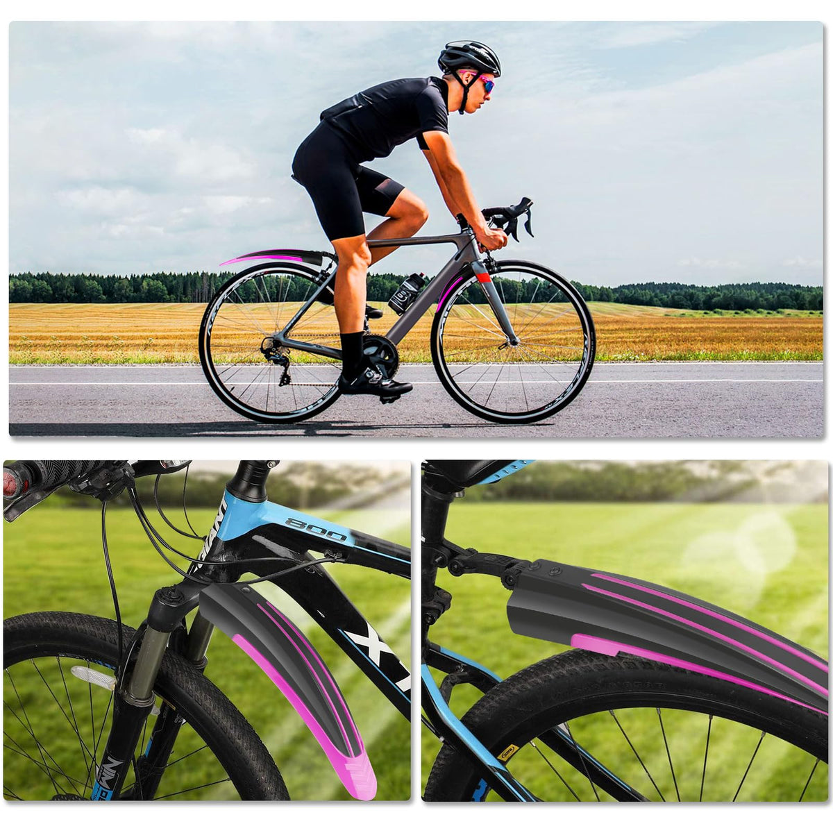 Bike Mudguard Set, Portable Adjustable Road Mountain Bike Bicycle Cycling Tires Front and Rear Mud Guard Fenders for MTB Mountain Road Bike