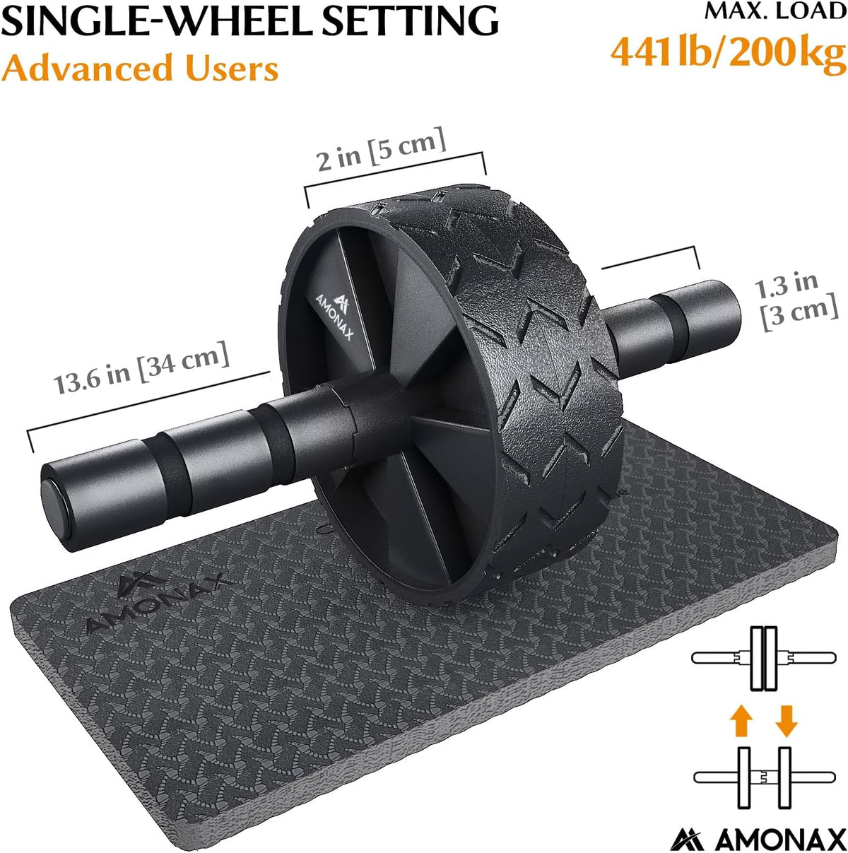 Amonax Convertible Ab Wheel Roller with Large Knee Mat for Core Abs Rollout