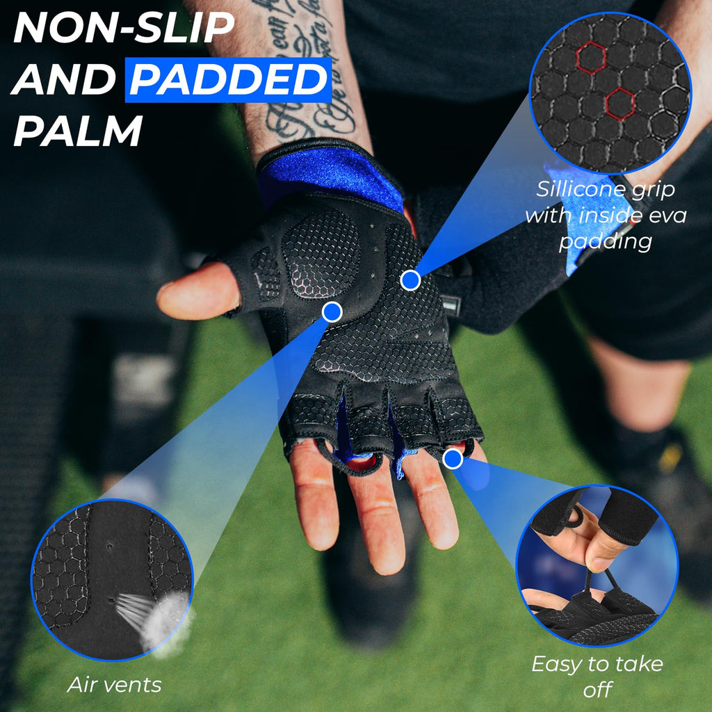 BEAST RAGE Gym Gloves Weight lifting Gloves Training Anti Slip Padded Palm Half Finger Powerlifting Workout Exercise Gloves for Men and Women