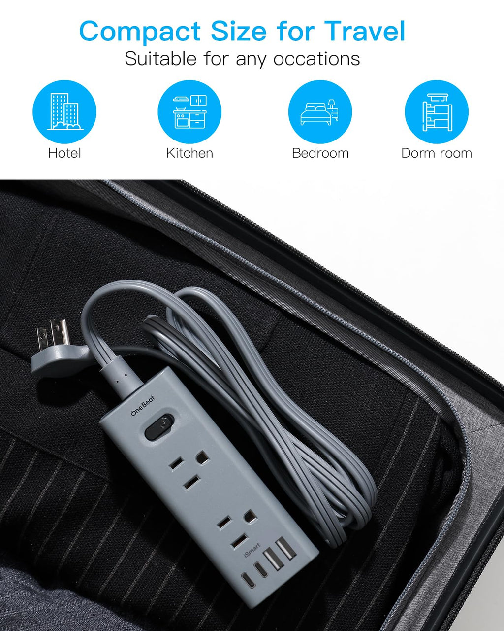 One Beat 10Ft Extension Cord with Multiple Outlets,Flat Plug Power Strip