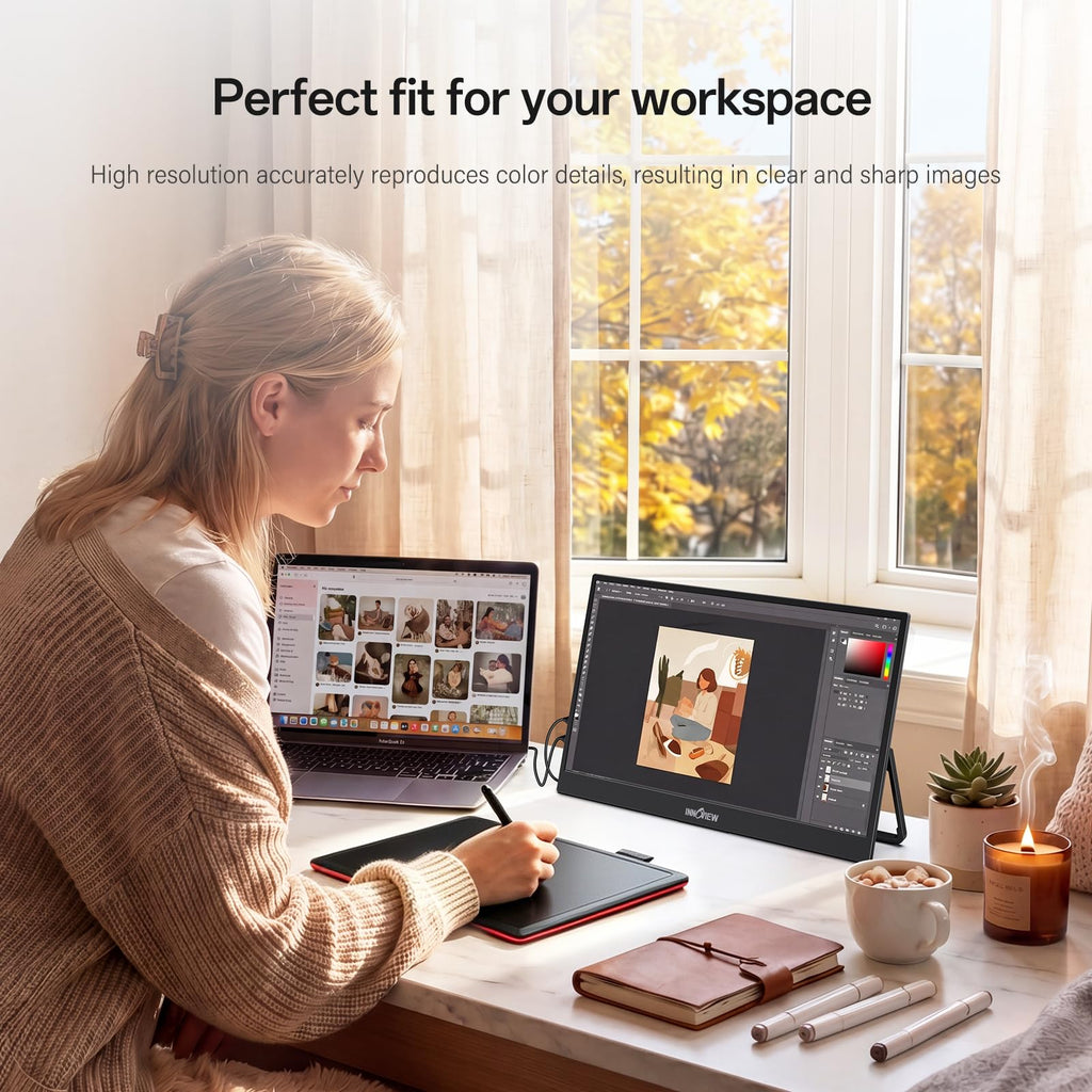 InnoView Portable Monitor, 15.6 Inch FHD 1080P HDMI USB C Second External Monitor for Laptop, Desktop, MacBook, Phones, Tablet, PS5/4, Xbox, Switch, Built-in Speaker with Protective Case