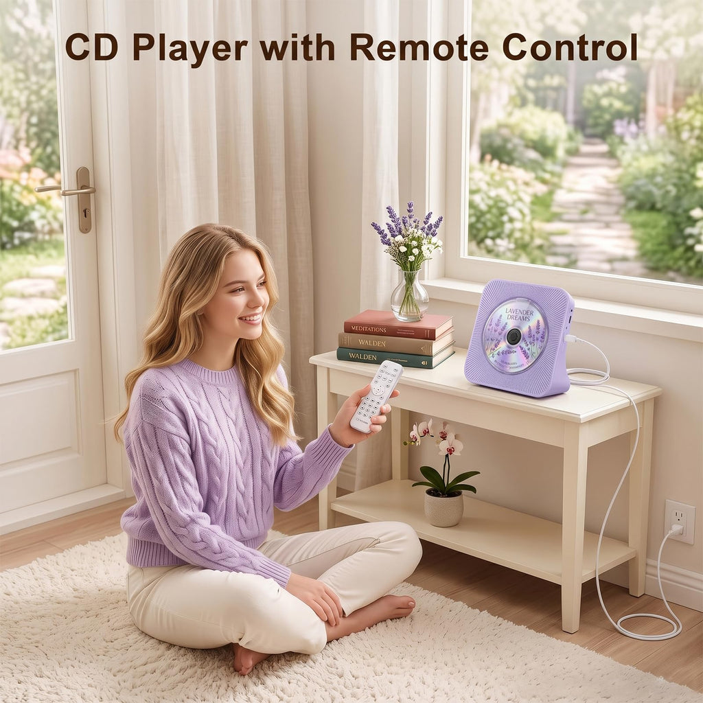 Portable CD Player with Bluetooth, Gueray Desktop CD Players for Home, Bulit-in Double HiFi Speakers, AUX&Headphone Jack, FM Radio Boombox with Remote Control, USB Port,LCD Display (White)