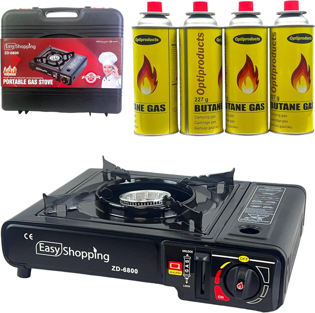 Easy Shopping Portable Camping Gas Cooker Stove Single Burner With 4 Canaister BBQ Caravan Outdoor Party Stove comes with Carry Case