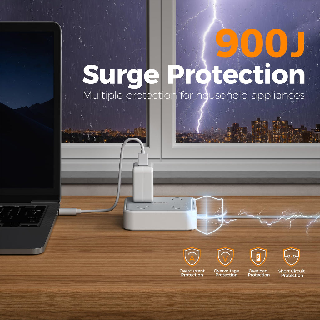 TESSAN PD 20W Surge Protector Extension Cord 5Ft, Flat Plug Power Strip