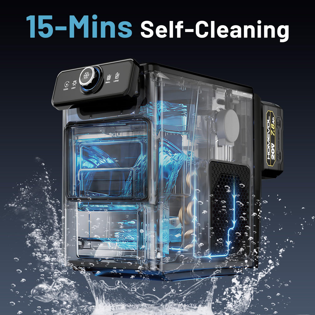 2 in 1 Cordless Countertop Ice Maker, Battery Powered Portable Countertop Ice Machine, 6-Minute Fast Ice Cubes with 2 Size, 40lbs Daily, 40dB Quiet, Self-Cleaning, 2 × 7.8Ah Battery, Stainless Steel
