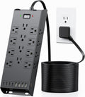Surge Protector Power Strip 4800J, LeZone 10Ft Long Extension Cord Flat Plug, 20 Outlets 8 USB Ports(4 USB-C), Wall Mountable, Desk Charging Station, Black