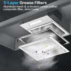 Range Hood 30 inch Under Cabinet, Stainless Steel Kitchen Vent Hood 280CFM, Built-in Kitchen Stove Hood w/Rocker Button Control, Ducted/Ductless Convertible Duct, 2 Speeds Fan, Bright LED Light