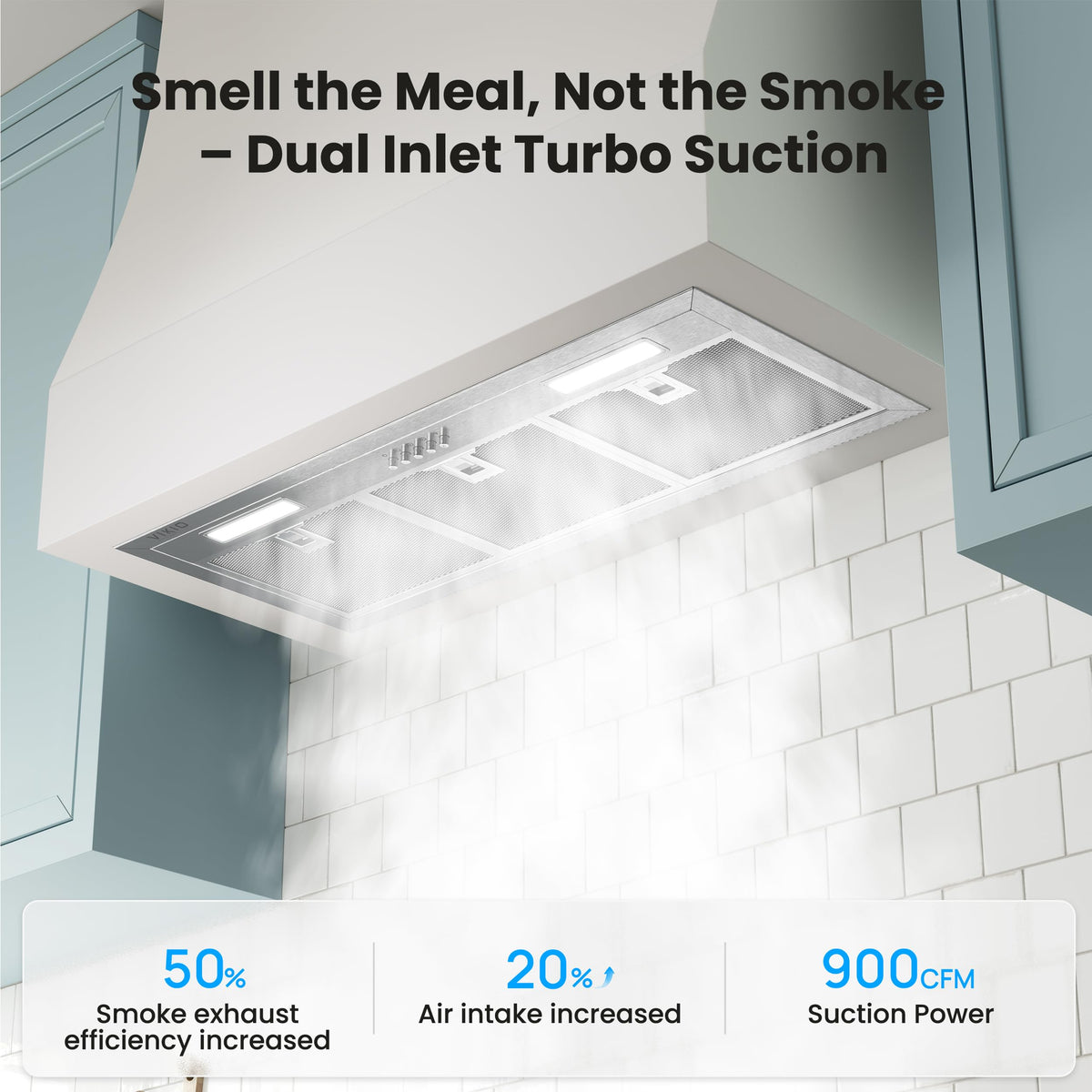 VIKIO HOME 30 Inch Range Hood Insert, 980 CFM, Dual-Intake, Gesture & Touch