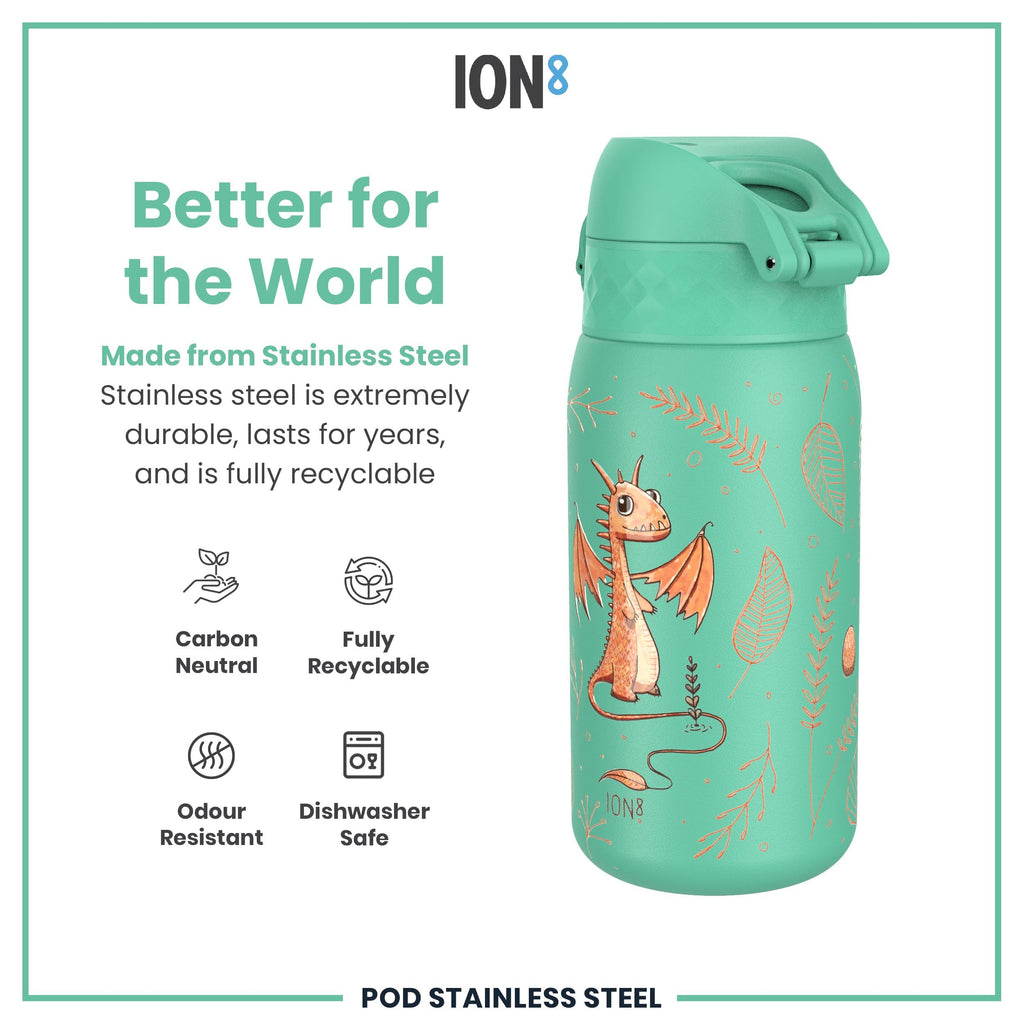 ION8 Lightweight Steel Kids Water Bottle, 400ml/13oz, Purple Unicorns