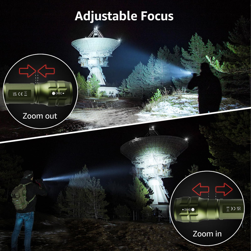 LE LED Torch, LE1000 Powerful Handheld Flashlight, Adjustable Focus, 4 PCs