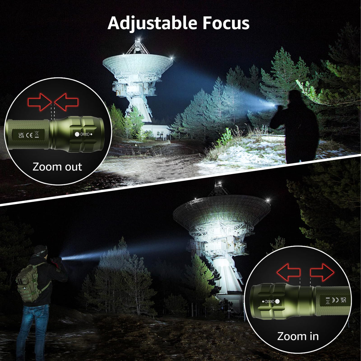 LE LED Torch, LE1000 Powerful Handheld Flashlight, Adjustable Focus, 4 PCs