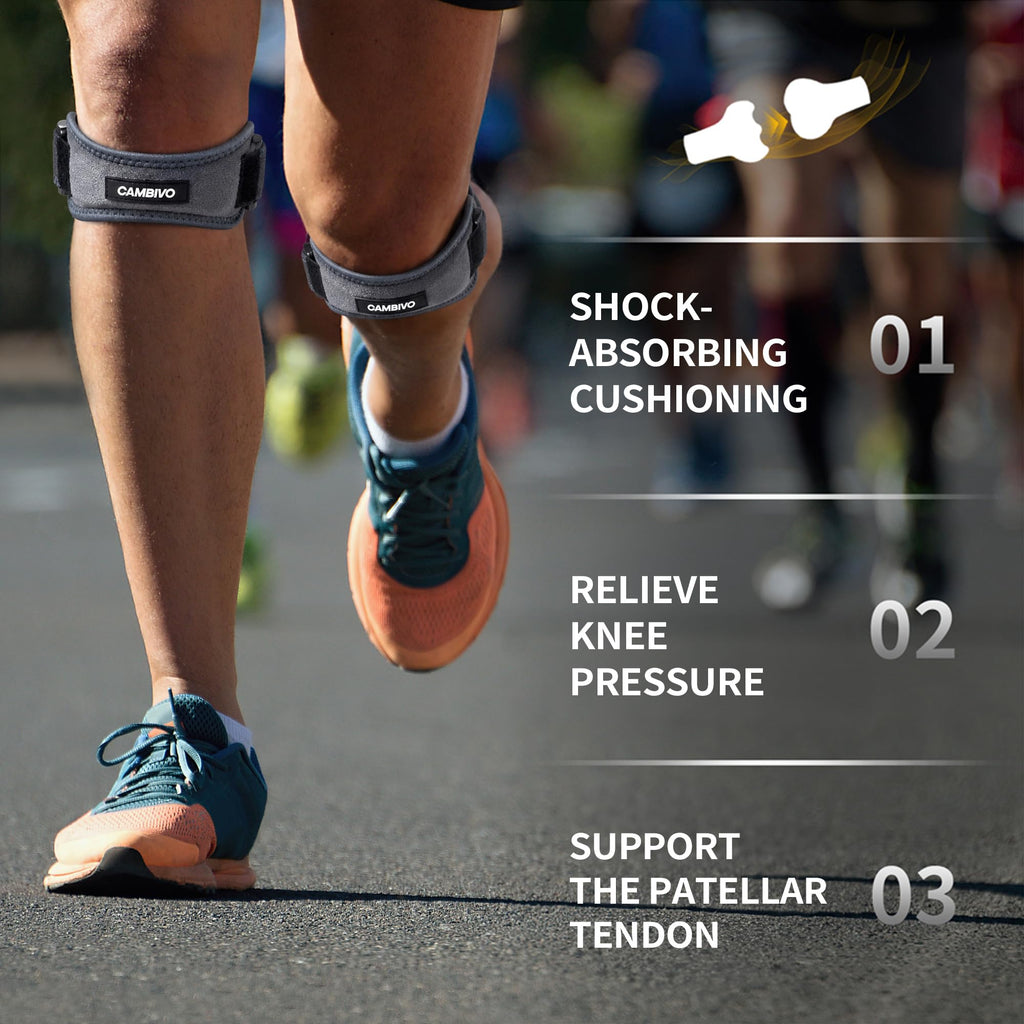 CAMBIVO 2 Pack Patella Tendon Knee Strap for Meniscus Tear & Osgood Schlatters Relief - Adjustable Knee Support for Running Stability, Jumper's Knee, Hiking & Gym Squats