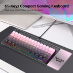 Snpurdiri 60% Wired Mechanical Gaming Keyboard, Ice Blue LED Backlit 61 Keys Mini Wired Office Keyboard for Windows Laptop PC Mac (Black-White, Red Switches)