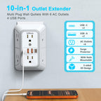 3 Pack Surge Protector Outlet Extender, 6 Outlet Splitter with 4 USB Ports (2 USB C), Multi Plug Wall Outlet 1050J Power Strip, USB Wall Charger for Home Office Kitchen Travel-ETL