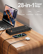 Surge Protector Power Strip 4800J, LeZone 10Ft Long Extension Cord Flat Plug, 20 Outlets 8 USB Ports(4 USB-C), Wall Mountable, Desk Charging Station, Black