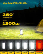Glocusent Survival Camping Light, 1200LM Brightness Camping Lantern, 80Hrs Runtime & Rechargeable, IP68 Waterproof, 5 Levels & SOS, Compact Camping Lights for Tents, Hiking, Blackout, Hurricane