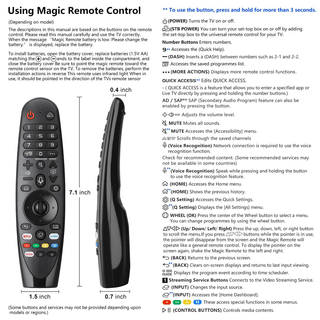 Universal Backlit Remote for LG Smart TV Remote Control Replacement