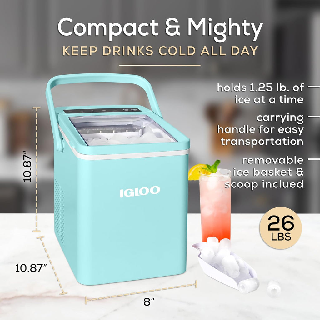 Igloo Ice Maker Countertop, Portable Ice Maker with Handle, 26lbs, Black