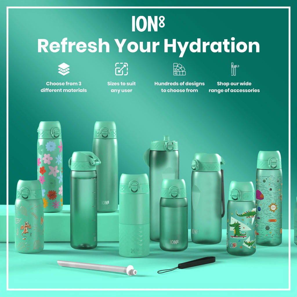ION8 Lightweight Steel Kids Water Bottle, 400ml/13oz, Purple Unicorns