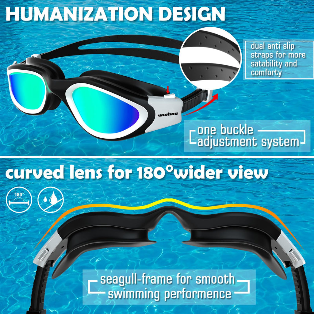 Winline Adult Swimming Goggles,Open Water Goggles Swimming Anti Fog UV Protection No Leakage Clear Vision Easy to Adjust for Adults Men Women Teenagers