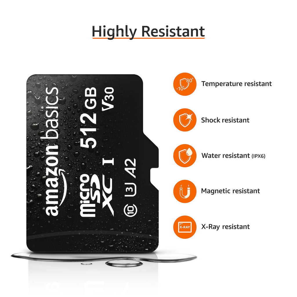 Amazon Basics microSDXC Memory Card, 64GB, A2, U3, 100MB/s Read Speed, Black, 2-Pack