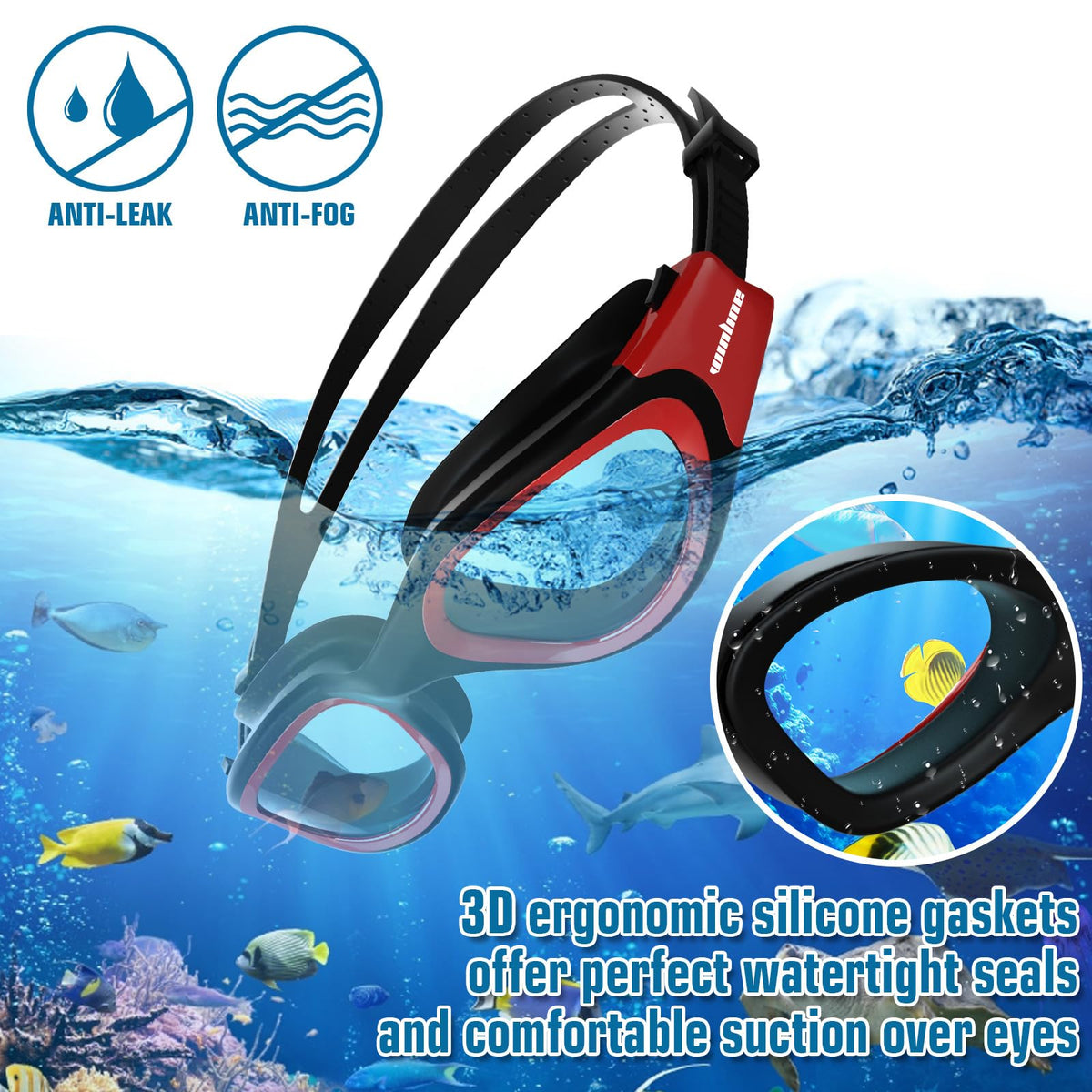 Winline Adult Swimming Goggles,Open Water Goggles Swimming Anti Fog UV Protection No Leakage Clear Vision Easy to Adjust for Adults Men Women Teenagers