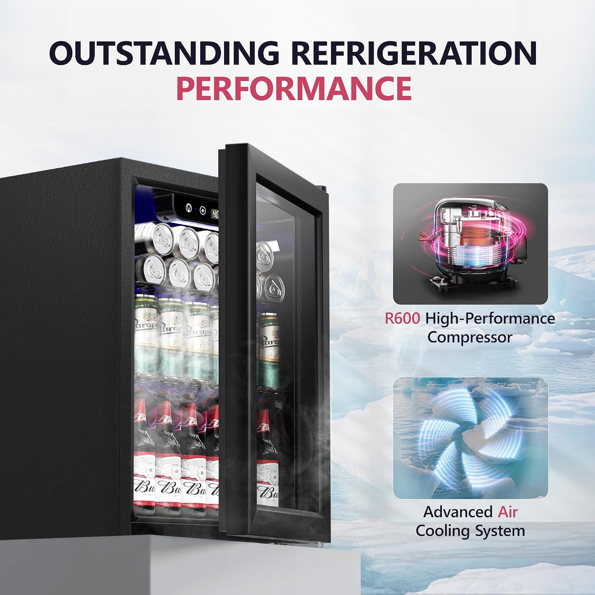 Icyglee 126 Can Mini Fridge, 3.2 Cu.Ft Beverage Refrigerator, Drink Cooler
