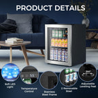 Electactic 48 Can Beverage Refrigerator,12 Bottle Wine Cooler with Seamless Stainless Steel & Glass Door, Digital Temperature Display, Countertop Mini Fridge for Soda, Wine or Beer, Silver