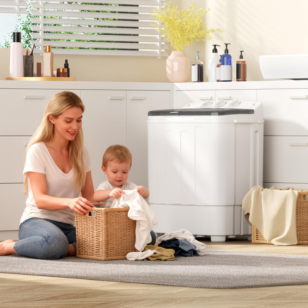 INTERGREAT Portable Washer and Dryer, 25lbs Mini Small Washing Machine Combo with Spin Dryer, Compact Twin Tub Laundry Washer Machine for Apartments, Dorm, Rv, Camping, Blue