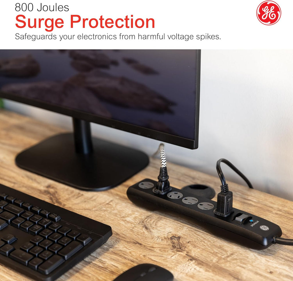GE Surge Protector Power Strip, 6 Ft Extension Cord, 6 Outlet Extender