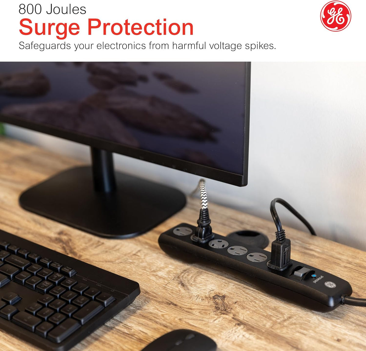 GE Surge Protector Power Strip, 6 Ft Extension Cord, 6 Outlet Extender
