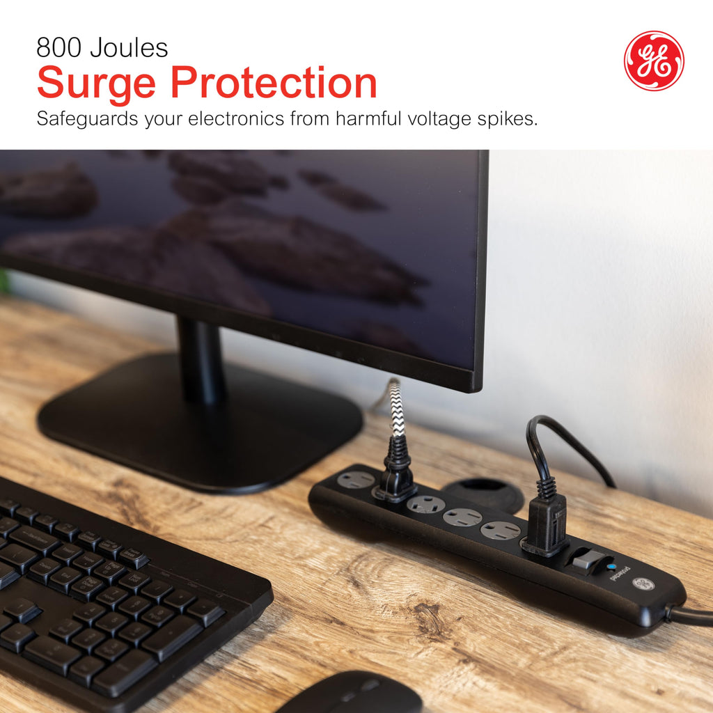 GE Surge Protector Power Strip, 6 Ft Extension Cord, 6 Outlet Extender